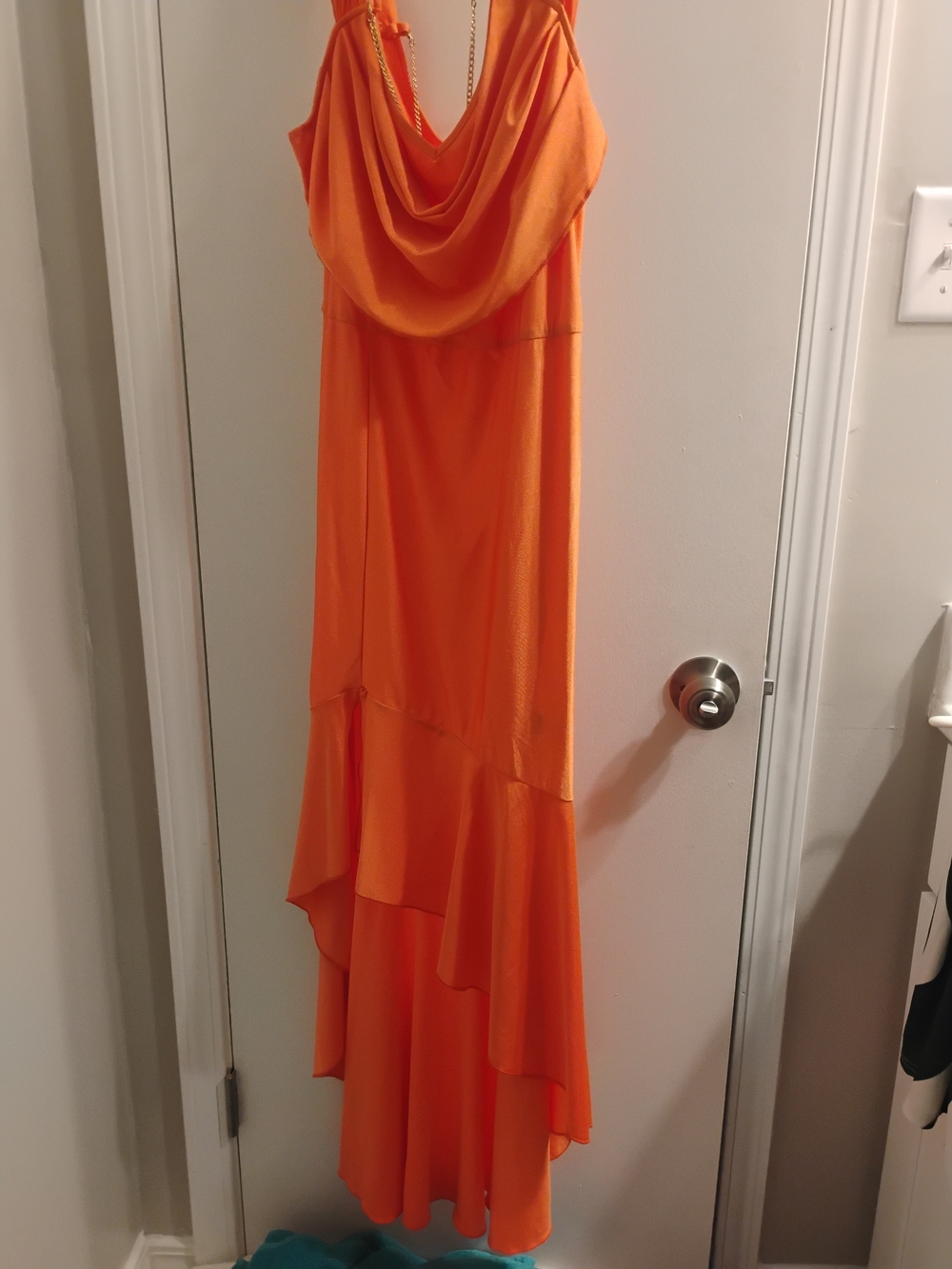 Cowl Neck High-Low Orange Maxi Dress